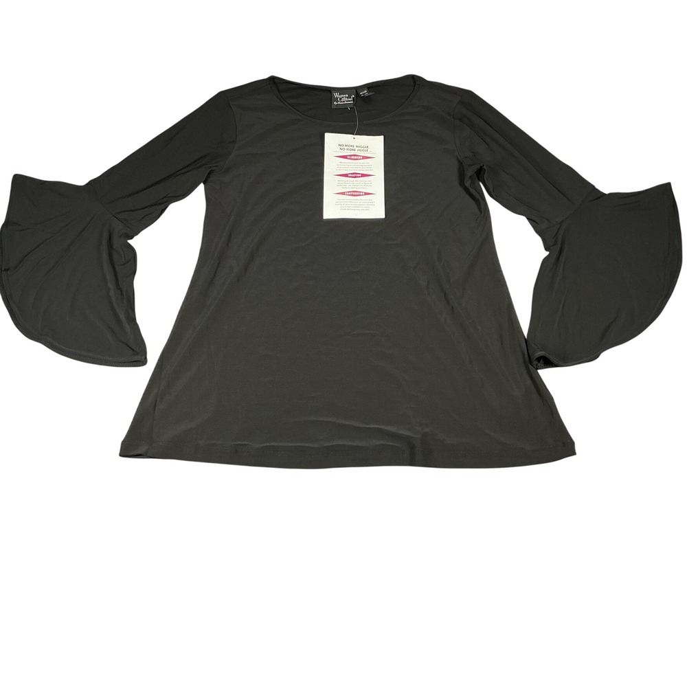 Women With Control‎ Black Bell Sleeve Tunic Top Slimming Shaping XXSP NEW